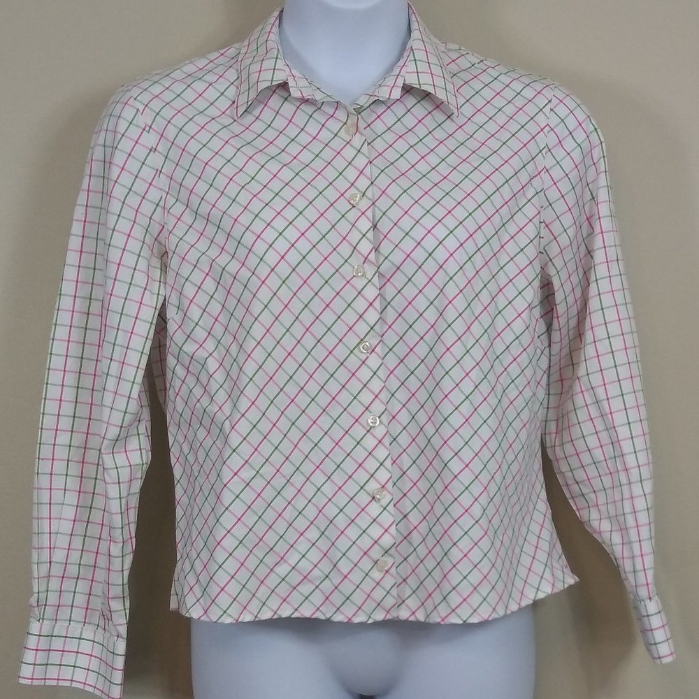Lands End Pink and Green Plaid Buttondown sz 16